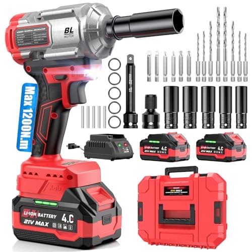 XIAZIR Llave de impacto a bateria 1200 N·m 3-en-1 / Atornillador de Impacto/Taladro de Impacto – Alto Par 1/2" con Motor Brushless, 2× Baterías 4.0Ah, Vasos, Brocas y Puntas