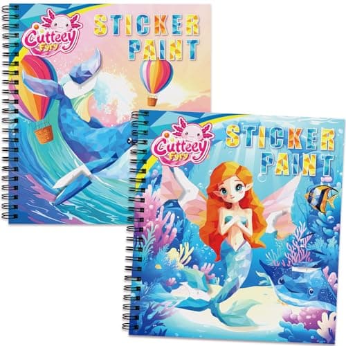 CutteeyFyry 2 piezas de pegatinas para niños a partir de 4 – 8, pegatinas de sirena por números con historias, cuaderno de pegatinas para niños para mejorar la inteligencia, avión empleo infantil