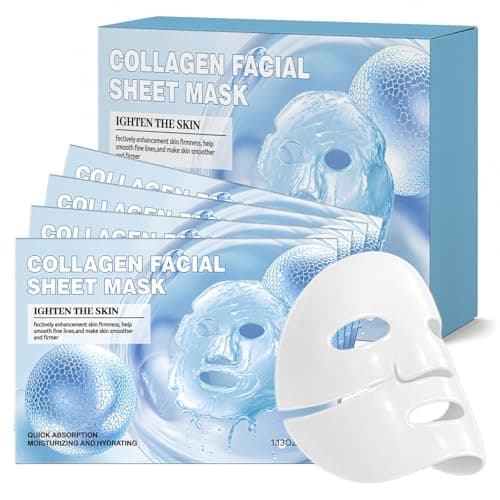 5 Piezas Mascarilla de Colágeno Facial,Mask para cuidado De la piel,Mascarilla Facial Hidratante e Calmante para la atención diaria,Para mayoría De los tipos de piel
