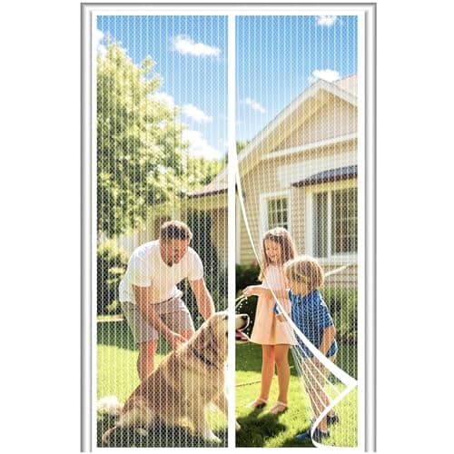 DIKER Mosquitera Cortina Puerta Magnetica Imantada Exterior Corredera, Antimosquitos con Imanes, Tela Mosquiteras de Ventanas para Puertas del Balcón, Magnético Automático(100x210cm,Blanco)