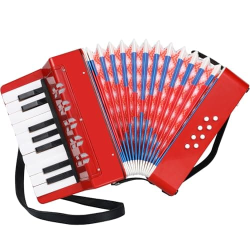 Acordeón Infantil,17 Teclas 8 Bajos Acordeón de Piano,Concertina Instrumentos Musical para niños con Correas Ajustables,Acordeón Juguete Instrumento Musical Adultos y Niños de más de 3 años (Rojo)