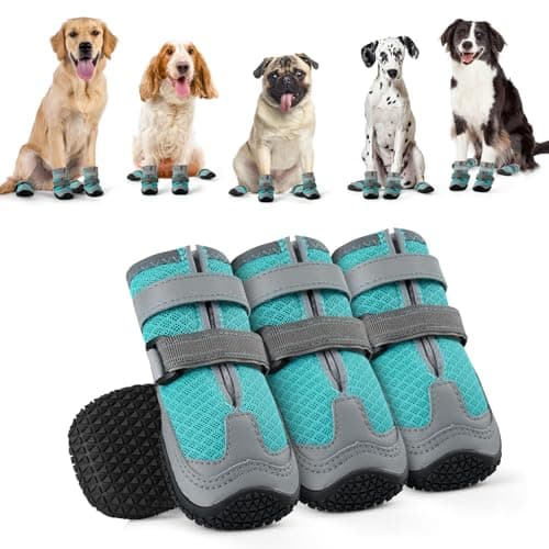OHCOZZY Zapatos de Perro con Malla Transpirable, Antideslizante Botas con Correas Reflectantes, Protector Patas Resistente al Desgaste para Pequeños, Medianos y Grandes 4 Piezas(L,Azul)