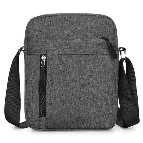 Aucuu Bolso de Hombro, Bolso Bandolera Para Hombre, Bolso de Mensajero Impermeable con Correa Ajustable y Múltiples Bolsillos, para Trabajo, Compras, Escuela, Viajes, Uso Diario -Gris