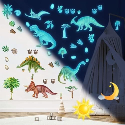 Pegatinas de Pared Luminosos Dinosaurio Adhesivo Pared para Habitación Niño Animal Pegatina de Pared Fluorescencia Adhesivos Luminosos Pared Dormitorio Habitación Bebé Deco de Niños Niña Azul