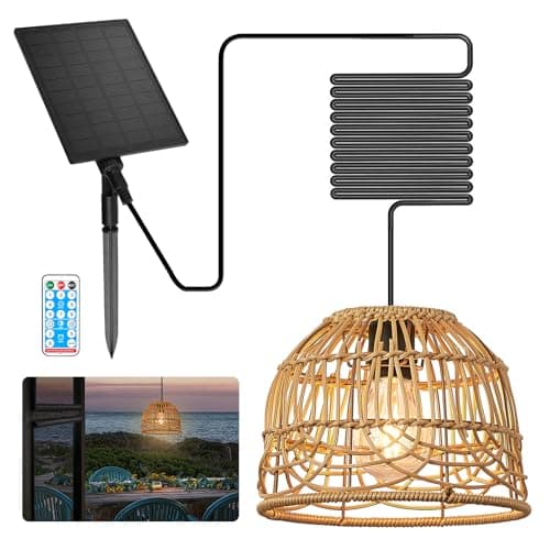 BRIMETI Luz Solar Exterior Jardín Lámparas Colgante Solar con Mando a Distancia Resistente al Agua IP65 Impermeable Regulable Luz Solares Carga USB, para Balcón Terraza Pabellón (con Cable de 5M)
