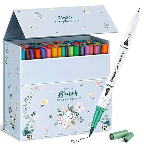 Ohuhu Rotuladores Lettering 120 Colores, Rotuladores Doble Punta, Punta Pincel & Punta Fina, Rotuladores Acuarelables para Adultos Dibujo, Caligrafía, Lettering, Mandalas