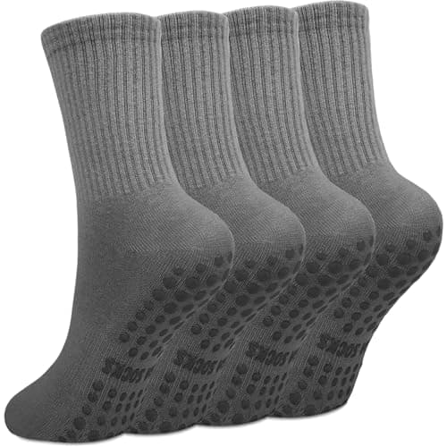 Yikki 4 pares de Calcetines Pilates Mujer Antideslizantes, Suaves Reformadores para Yoga, Baile, Fitness, Gimnasio, Ballet, Trampolín uso Doméstico y Hospital, Talla única (Gris)