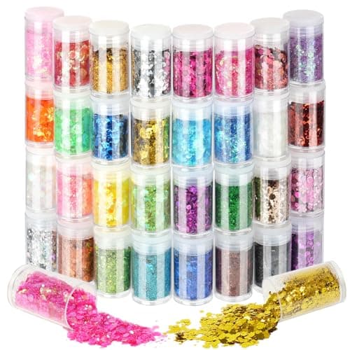 URAQT Purpurina Polvo, 32 colores purpurina manualidades, Brillos Corporales, Acrilico Chunky Glitter para Ojos, Glitter Maquillaje, Maquillaje, Peluquería, Fiesta DIY Hecho a Mano Decoración