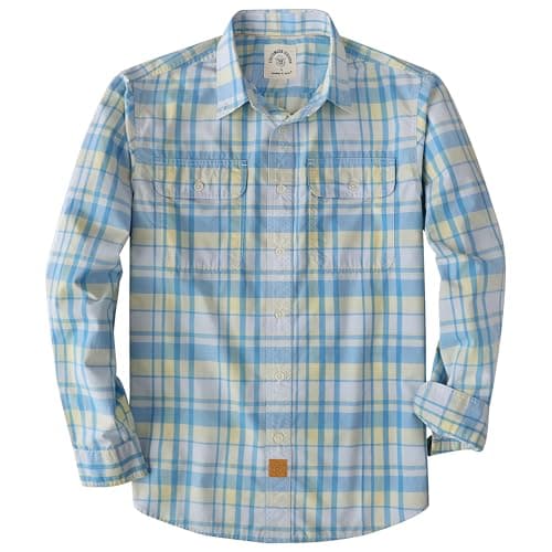 Dubinik® Camisas para Hombre de Manga Larga a Cuadros Prácticos Bolsillos Dobles Cómoda y Casual Azul Claro y Amarillo S