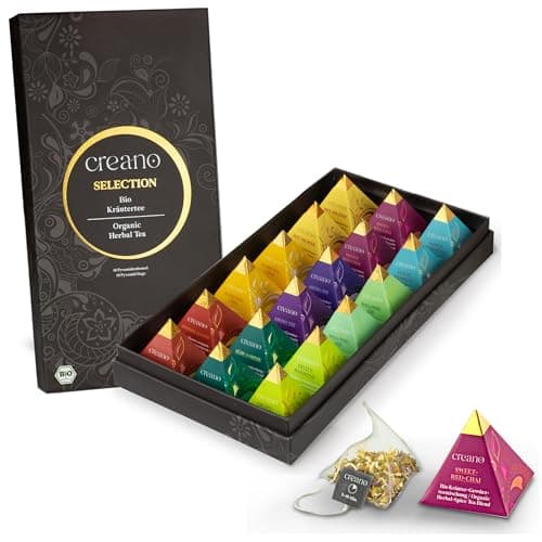 Creano Set de Regalo de Té Bio Organic Herbal Tea Infusión de Hierbas con 18 Bolsitas Piramidales en 9 Variedades Surtidas Sin Cafeína *