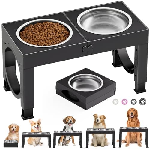 X XBEN Comedero Perro Elevado, 5 Alturas Ajustables, 2X1L Comedero y Bebedero Perro, para Perros Pequeños, Medianos y Grandes, Plegable y Antideslizante