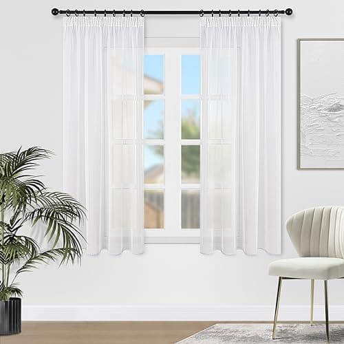 Topfinel Cortinas Cocina Moderno 2 Piezas para la Ventana Corta traslucida 140x145cm visillos Blancos para riel Cortina para la Cuarto de Bebe y decaracion la habitacion