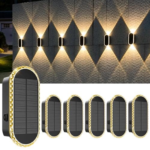 AGOTD Lámpara de pared solar para exteriores, 6 unidades, lámparas solares ajustables, luces LED Up & Down Light, 3 modos de iluminación, resistente al agua