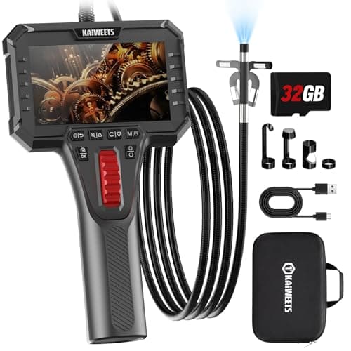 KAIWEETS Cámara Endoscópica de Inspección, Endoscopio 210° Articulado (6,5 mm) con Control por Rueda, IPS 1080P, Cable Semirrígido 1,6 m, IP67 Resistente al Agua, Inspección de Tuberías, Coches