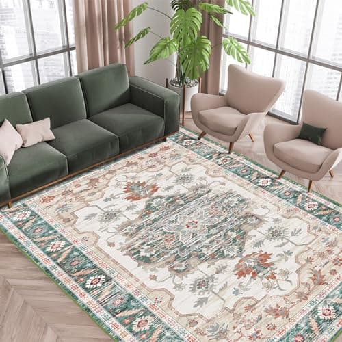 Vamcheer Alfombra Salon 160x230 - Tapete Vintage Lavable para Sala y Dormitorio, Alfombras de Habitacion, Verde