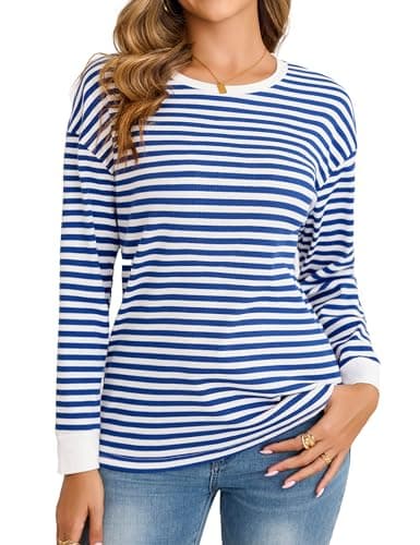 Totatuit Jersey Mujer Estampado de Rayas en Tejido de Punto Ajustado y Atemporal para Look Diario Azul Real，S