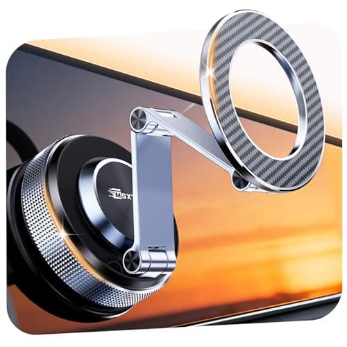 MSXTTLY Soporte Móvil Coche – Vmag S3 2026 Soporte Magnético al Vacío con Imanes Potentes y Brazo Doble de Aleación, Compatible con iPhone 17 Pro MAX, iPhone 16–12 y Android (con Anillo Magnético)