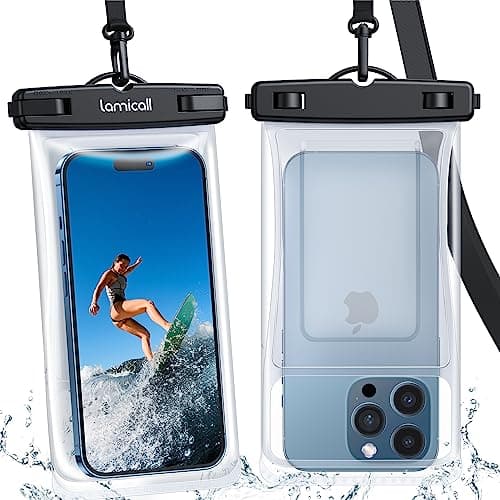 Lamicall Funda Impermeable Móvil Flotante - [Diseño 3D Sin Costuras] IPX8 Bolsa Estanca Móvil con Cordón, Funda Subacuática Teléfono para iPhone 17 16 15 14, Samsung, Huawei, hasta 7" - [2 Unidades]