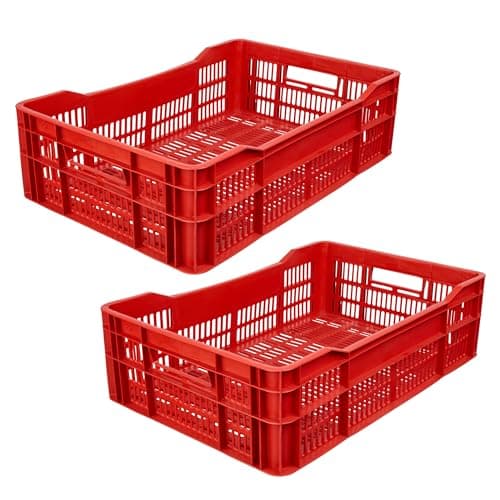Garronda Eurobox 60 x 40 x 17 cm Caja Almacenaje de Plástico HDPE Apilable y Ventilada - Caja de Almacenamiento Resistente 40L, para Logística, Transporte, Hogar y Comercio GD-0189 (Pack de 2, Rojo)