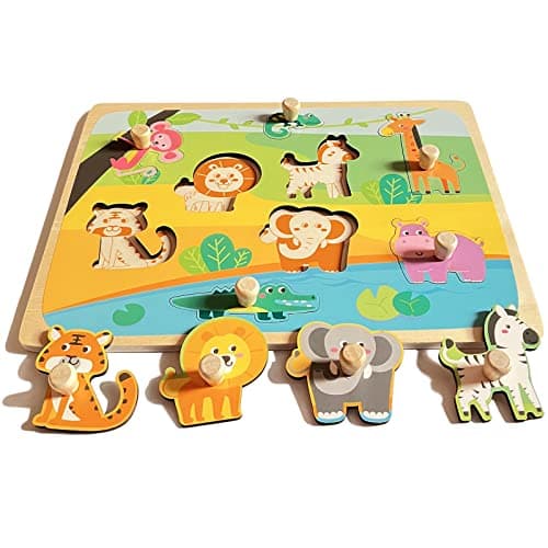 Funsland Puzzle Madera 2 Año, Puzzles Infantiles de Madera con Mango, Juguetes Montessori Bebe Puzzles Animal Educativos Rompecabezas Maderas Juguetes Regalo Navidad para Niños de 2 3 Años