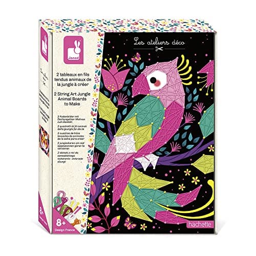 Janod - Estuche Hilos Tensados - Animales de la Selva - Les Ateliers Déco - Actividades Creativas Arte y Manualidades - Dos Cuadros - Motricidad y Concentración - A partir de 8 Años, J07970