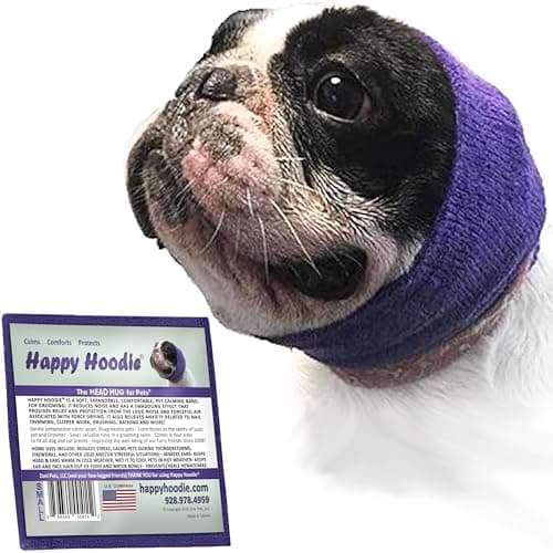 Happy Hoodie - Banda calmante Original para Perros y Gatos, para aliviar la ansiedad, cancelación de Ruido para Fuegos Artificiales, tormentas eléctricas y Aseo de Mascotas, S, Morado