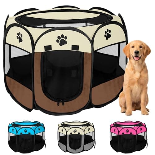 JUPPLIES Parque para Perros Plegable 114x114x58 cm – Corralito Portátil de Tela Oxford Impermeable para Mascotas Medianas - Ideal para Viajes, Juegos o Descanso en Casa y Exterior – Marrón