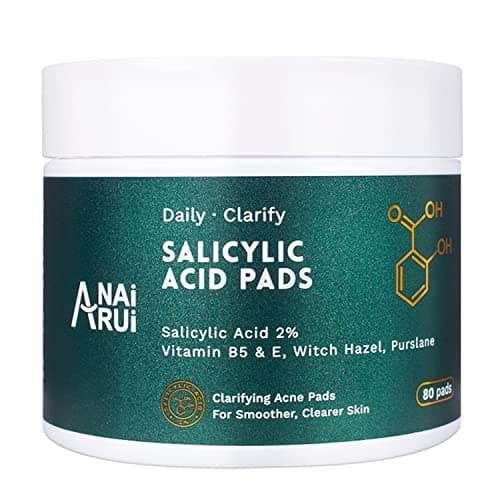 ANAiRUi Almohadillas de ácido salicílico, almohadillas faciales exfoliantes con hamamelis, vitaminas B5 y E, Salicylic Acid Pads para puntos negros, acné e imperfecciones