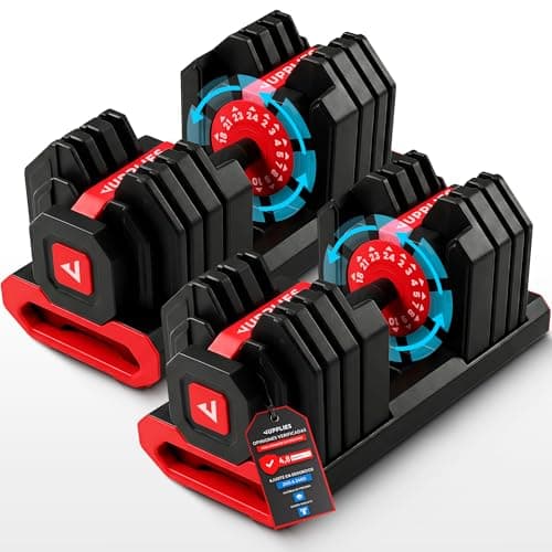 JUPPLIES Mancuernas Ajustables Hasta 24 kg – Pesas Regulables 15 Niveles 2–24 kg con Ajuste Rápido, Bloqueo de Seguridad y Base Antideslizante, Ideal para Entrenamiento en Casa o Gimnasio (2 unidades)