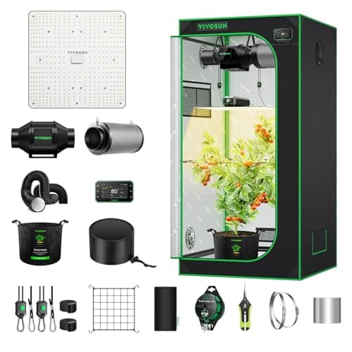 VIVOSUN Sistema de Tienda de Cultivo Inteligente 80x80x160cm, Kit de Tienda Cultivo con WiFi, Ventilación Automática, Luz de Cultivo LED de Espectro Completo de 150W, Controlador GrowHub E42A+