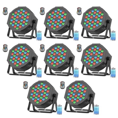 DayFlicker Foco LED con Batería 36 LED, 8PCS Luz RGB Recargable y Temporizada Escenario de Fiesta con Batería de 5000 mAh, Remoto 7CH Maestro-Esclavo Auto para Festival Escenario Iluminación Al Aire