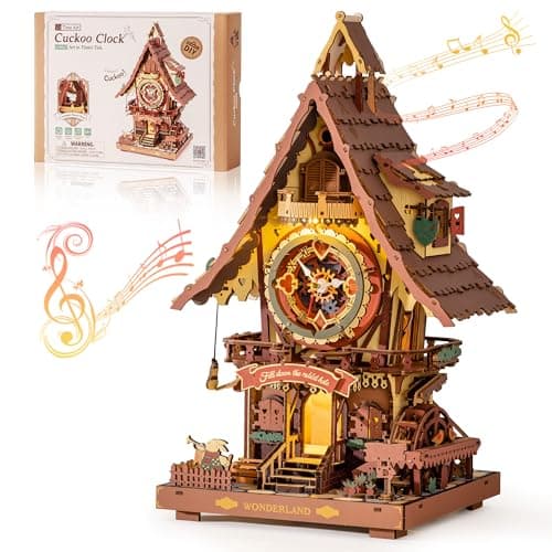 Robotime Puzzle 3D Reloj de Cuco de Madera para Adultos,Kit de Modelo para Construir,Reloj Funcional con Sonido de Cuco,Decoración del Hogar,Regalo para Jóvenes y Adultos,LC901C (Color Vintage)