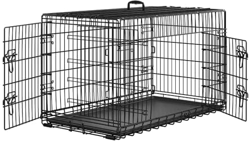 Yaheetech Jaula para Perros 107x66x74,5cm Doble Puerta con Separador Transportin Perro de Viaje Jaula Metálica Plegable con Bandeja Extraíble para Interior Exterior Negro