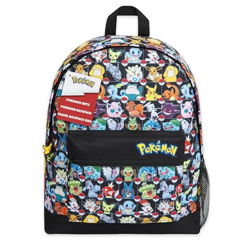 Pokémon Mochilas Escolares Pikachu Pokeball Mochila Escolar Niño Adolescente Bolso Escolar Viaje Colegio Deporte Anime Regalo para Niños (Multi AOP)