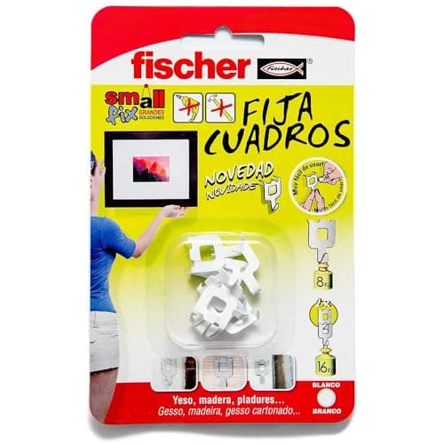 fischer - Fija Cuadros | Ganchos Reutilizables sin Agujeros | Hasta 8 Kg de Carga | Ideal para Yeso, Cartón Yeso y Madera | Montaje Fácil sin Herramientas | 8 uds | Blanco