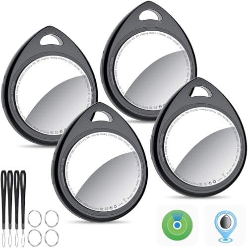 QCOQ Air Tracker Tags 4 Pack Negro, Buscador de Objetos Bluetooth Compatible con Buscar Apple (Sólo iOS), Smart Localizador Bluetooth para Llaves/Equipaje/Cartera/Mochila, Batería Reemplazable