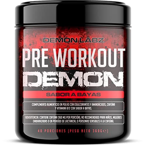 Pre Workout Demon - Suplemento Potente pre-Entreno con Creatina, Cafeína, Beta-Alanina y Glutamina (Sabor a Bayas, 360g)