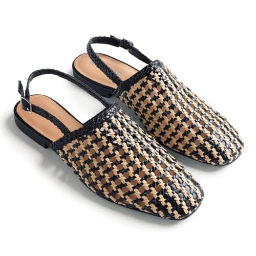 Gioseppo Watkins - Bailarinas de Piel Trenzada Bicolor con Parte Trasera Plegable, Estilo Mary Jane, Suela Flexible de Caucho, Color Negro, Talla 37