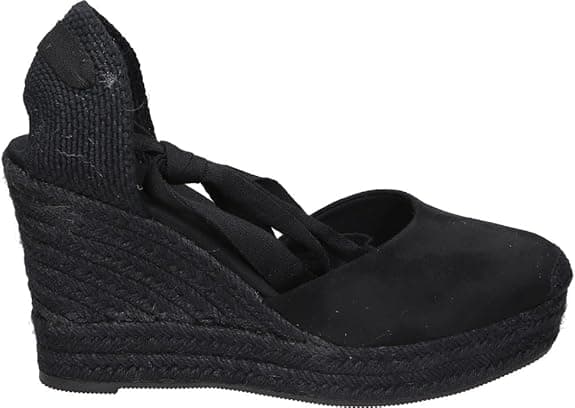Skydiva Alpargatas Aesthetic con Cuña Alta, Zapatos de Esparto Negro con Cintas, Plataforma Cómoda para Mujer
