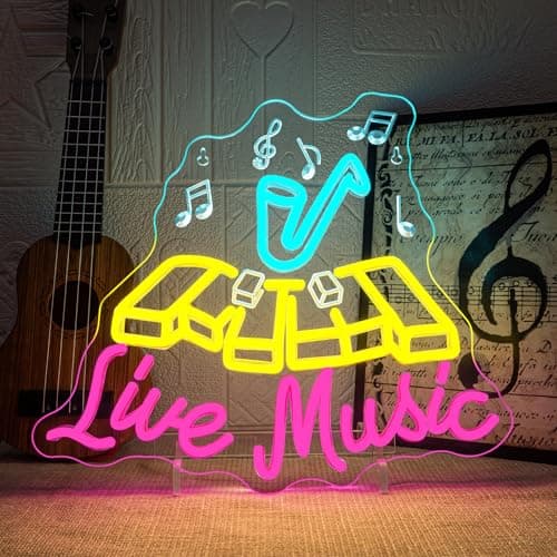 Horseneon Live Music Neon Cartel Saxofón Música Led Cartel Piano Música Luz Neón Regulable para Pared Decoración Letra Led Letras para Dormitorio Estudio Musical Fiesta Decoración