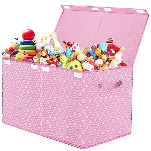 VERONLY Cajas de Almacenaje Juguetes con Tapa - Caja de Almacenamiento Para Niños 83L Cajas Organizadoras de Tela Plegable con Asa para Juguetes Ropa Libros Dormitorio (Rosa)
