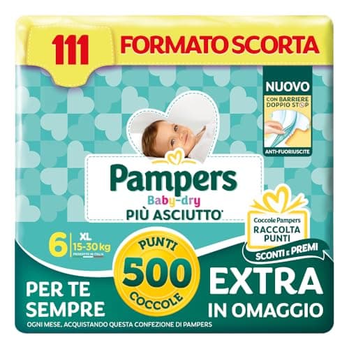 Pampers Baby Dry XL Talla 6 (15-30 kg) 111 pañales + 500 puntos mimos extra gratis