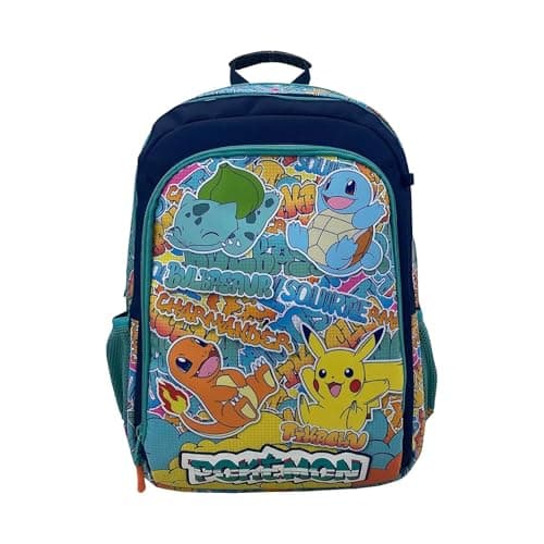 CyP Brands-Pokémon- Mochila, Mochila adaptable a carro, Pikachu, Charmander, Squirtle, Bulbasaur, Multicolor, Producto Oficial