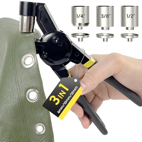 HAPDEN Remachadora de Ojales, Kit de Ojales Metálicos de 6/10/12 mm para Lonas y Telas, y 600 Tamaños Diferentes de Ojales, Alicates de Ojales Manuales para Lonas