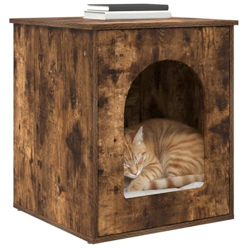vidaXL Casa para Gatos Roble Ahumado 53 x 52 x 62 cm, Casa para Gatos, Refugio Moderno, Duradero, Acogedor, hogar Compacto, Relajarse