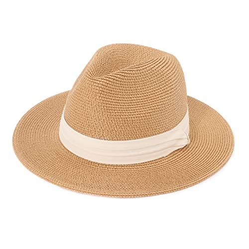 DRESHOW Mujeres Sombrero de Panamá Sombreros de Paja Sombrero de Verano Sombrero de Playa Fedora Sombrero