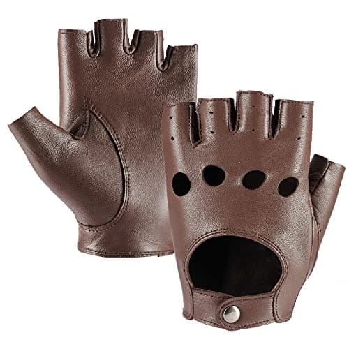 MGGMOKAY mujer Guantes de conducción de cuero sin dedos,Marrón,XL
