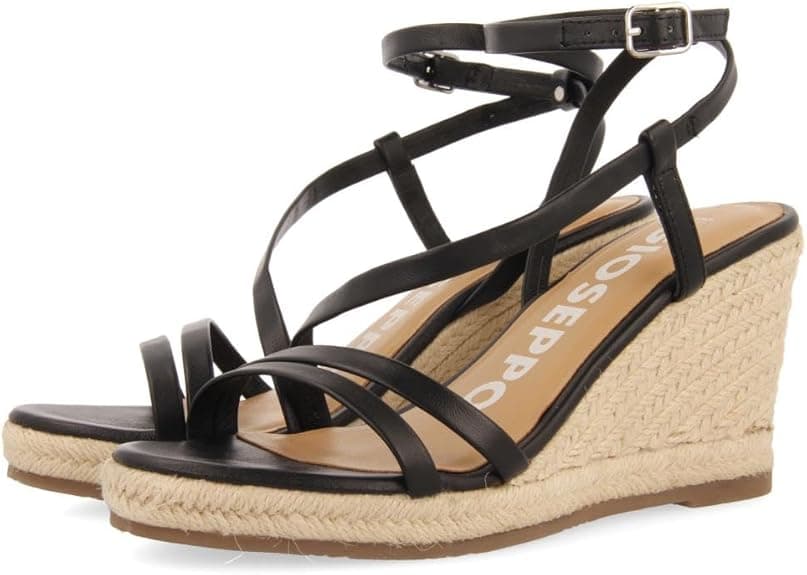GIOSEPPO Sandalias Negras DE Piel con Tiras Y CUÑA Alta DE Yute para Mujer ORIKUM