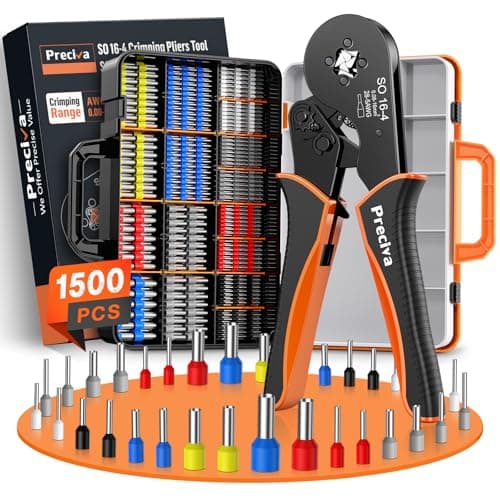 Crimpadora Terminales Electricos, Kit Profesional con 1500 Terminales y Maletín, Alicate de Crimpar con Trinquete Ahorrador 0.08-16mm² para Electricistas