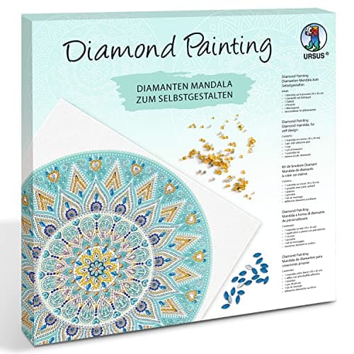 Ludwig Bähr Ursus 43520005F-Diamond Painting Mandala 5, Set de Manualidades con Lienzo y Piedras en Tonos Azul Claro, Topo y Blanco, Acrílico, Multicolor, One Size